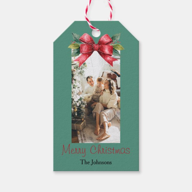 Eleganter Red Bow Personalisierter Weihnachtsgesch Geschenkanhänger (Vorderseite)