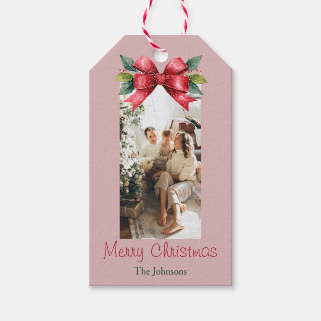 Eleganter Red Bow Personalisierter Weihnachtsgesch Geschenkanhänger (Vorderseite)