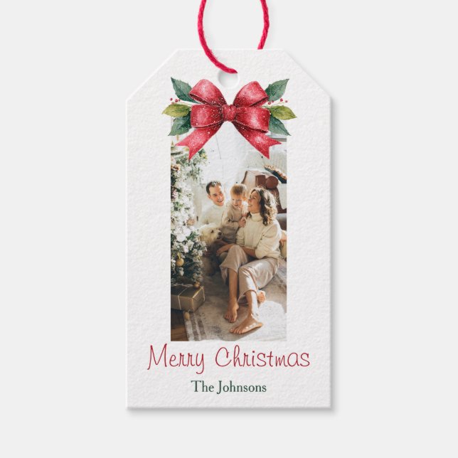 Eleganter Red Bow Personalisierter Weihnachtsgesch Geschenkanhänger (Vorderseite)