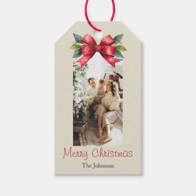 Eleganter Red Bow Personalisierter Weihnachtsgesch Geschenkanhänger (Vorderseite)