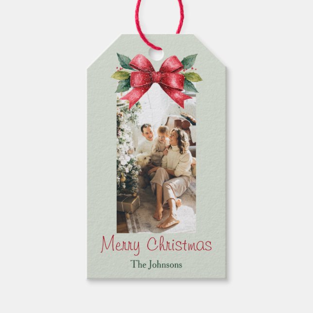 Eleganter Red Bow Personalisierter Weihnachtsgesch Geschenkanhänger (Vorderseite)