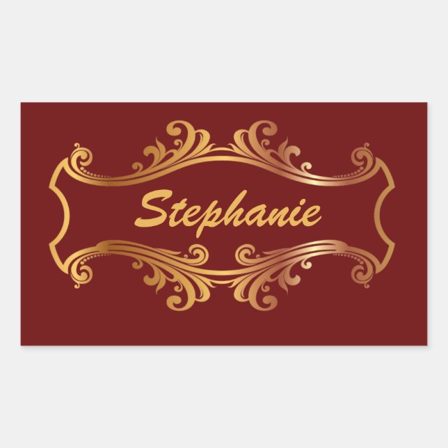 Eleganter Red Burgundy Maroon Personalisiert Chic Rechteckiger Aufkleber (Vorderseite)