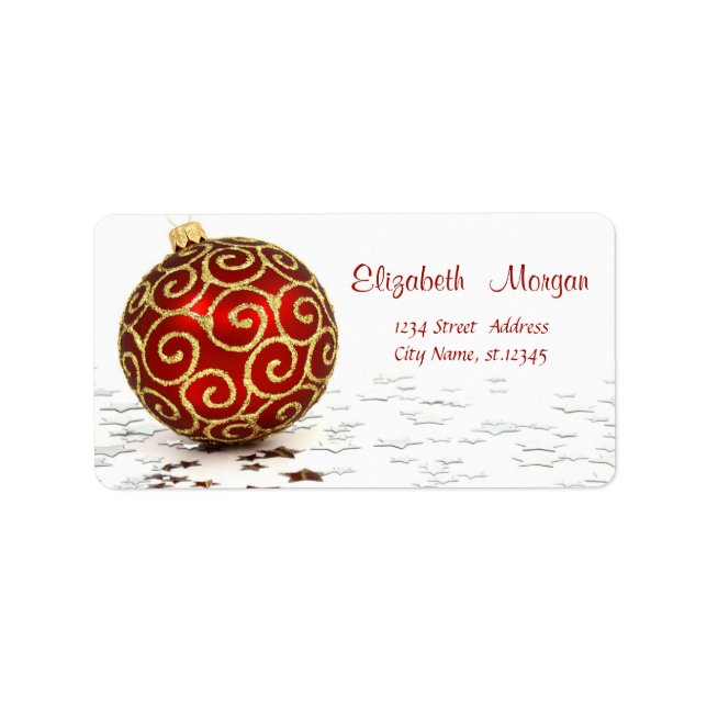 Eleganter Red Christmas Ball, Sterne Adressaufkleber (Vorne)