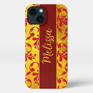 Eleganter Red Damask und Gold Texture iPhone Case Hülle
