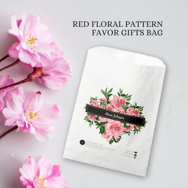 Eleganter Red Floral Pattern Individuelle Name Com Geschenktütchen (Von Creator hochgeladen)