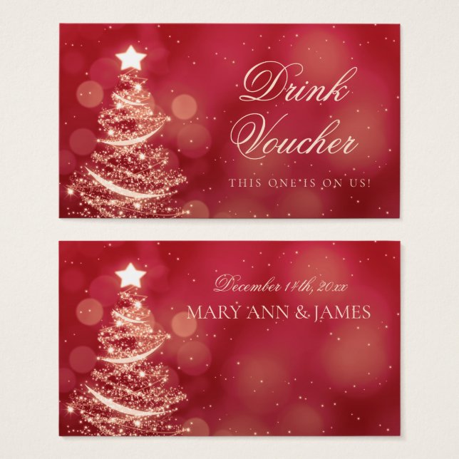 Eleganter Red & Gold Christmas Drink Gutschein (Vorne & Hinten)