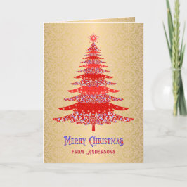 Eleganter Red Gold Christmas Tree Individuelle Nam Feiertagskarte