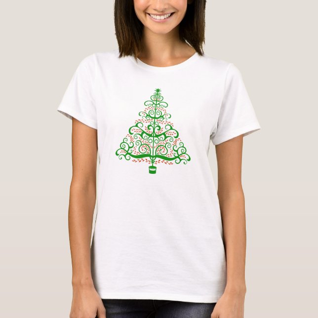 Eleganter Red Green Retro Weihnachtsbaum T-Shirt (Vorderseite)