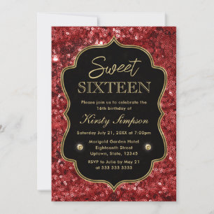 Eleganter Red Imitats Glitzer & Gold Winter Sweet  Einladung