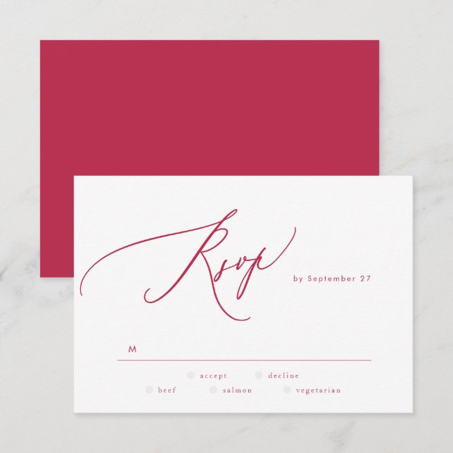 Eleganter Red Magenta Sommer Hochzeit RSVP Karte (Vorne/Hinten)