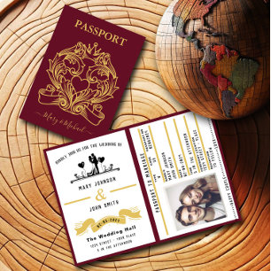 Eleganter Red Passport Stil Einladung zur Hochzeit