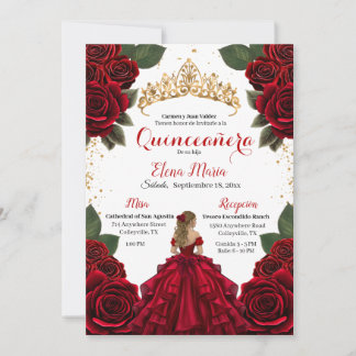 Eleganter Red Quinceañera Rose Gold Glitzer Einladung