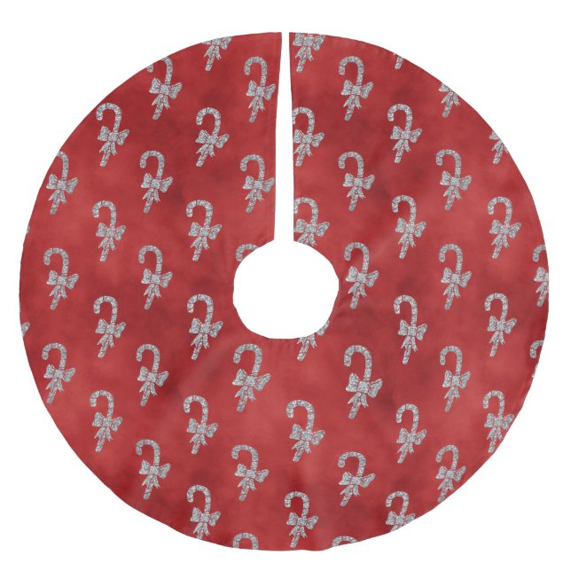 Eleganter Red Silver Glitzer Candy Canes Weihnacht Polyester Weihnachtsbaumdecke (Vorderseite)