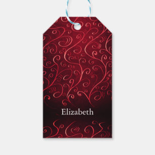 Eleganter Red Swirl Muster Girly Name Geschenkanhänger