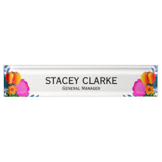 Eleganter Red Yellow Pink Blume General Manager Namensplakette