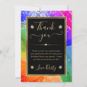 Eleganter Regenbogen-Glitter-Achat & Gold-Geburtst Dankeskarte