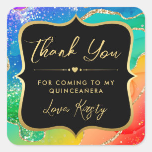 Eleganter Regenbogen-Glitter-Achat und Gold-Quince Quadratischer Aufkleber