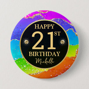 Eleganter Regenbogen-Gold-Glitter-Achat 21. Geburt Button