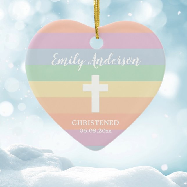 Eleganter Regenbogen Streifen Christening Taufen Keramik Ornament (Von Creator hochgeladen)
