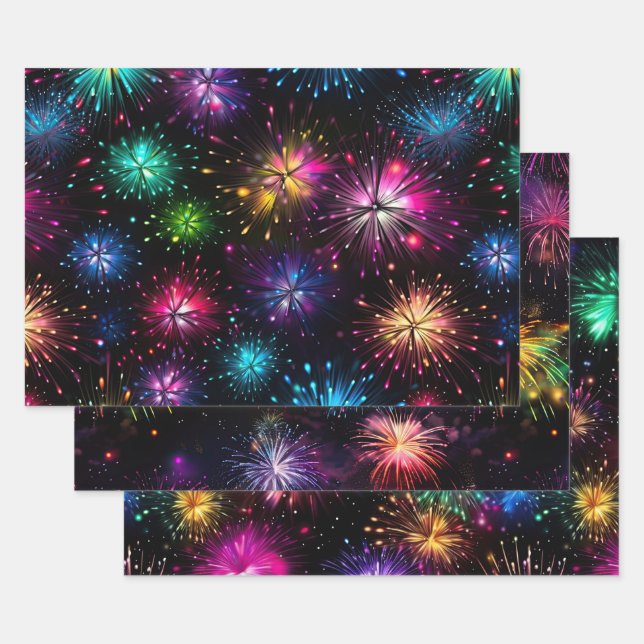 Eleganter Regenbogenfeuerwerk auf schwarzem Hinter Geschenkpapier Set (Set)