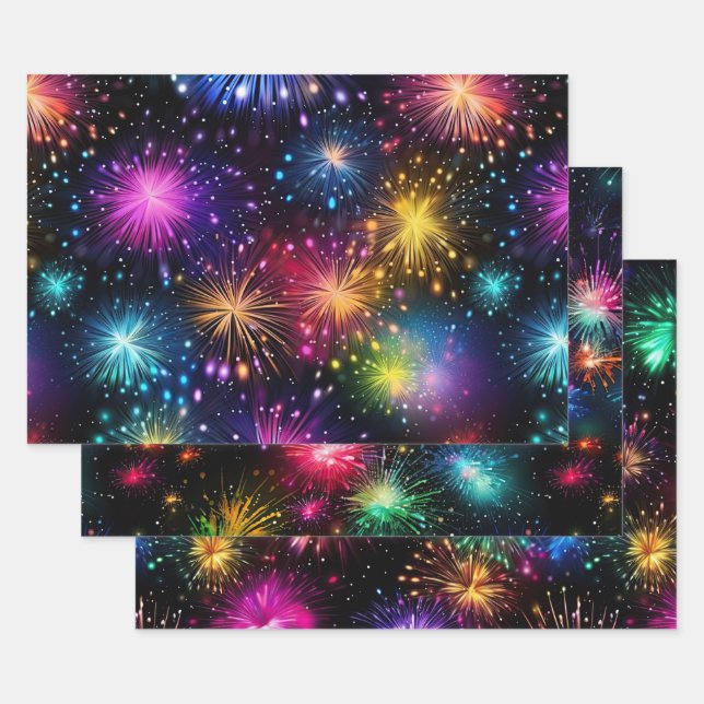 Eleganter Regenbogenfeuerwerk auf schwarzem Hinter Geschenkpapier Set (Set)