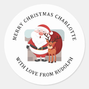 Eleganter Reindeer & Weihnachtsfamilie Runder Aufkleber