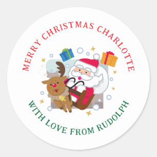 Eleganter Reindeer & Weihnachtsfamilie Runder Aufkleber