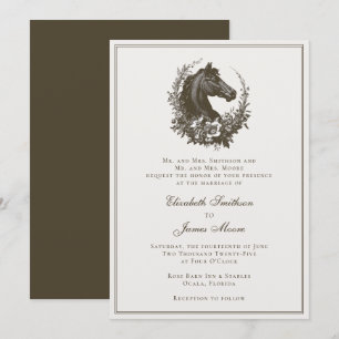 Eleganter Reitsport-Pferdekranz Equine-Hochzeit Einladung