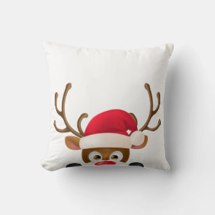 Eleganter Rentier mit Weihnachtsmannmütze   Kissen