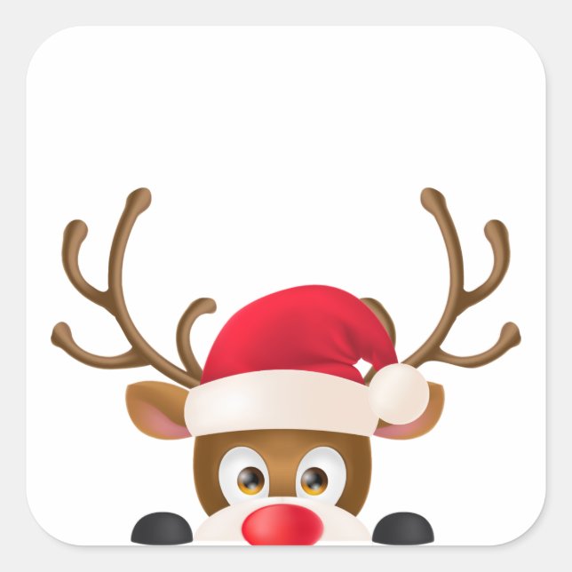 Eleganter Rentier mit Weihnachtsmannmütze Sticker  (Vorderseite)