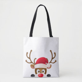Eleganter Rentier mit Weihnachtsmannmütze Tote Bag Tasche