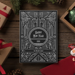 Eleganter Retro-Art Deko Neujahr Feiertagskarte
