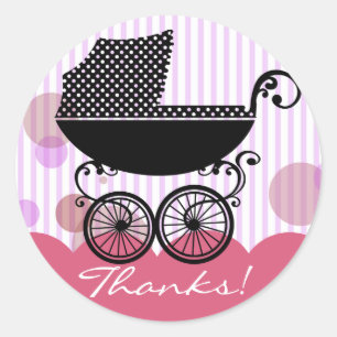 Eleganter Retro-Babywagen - Baby Shower Aufkleber