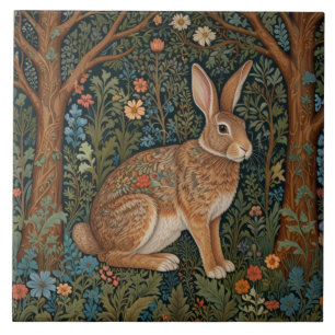 Eleganter Retro-Boho-Hase Waldflora Fliese