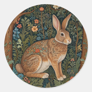 Eleganter Retro-Boho-Hase Waldflora Runder Aufkleber