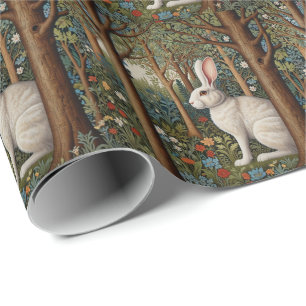 Eleganter Retro-Boho-Weißer Hase Waldflora Geschenkpapier