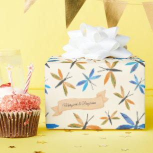Eleganter Retro-Dragonflies HandGezeichnet Libelle Geschenkpapier