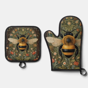 Eleganter Retro-Hummel boho botanische Blüte Ofenhandschuh & Topflappen-Set