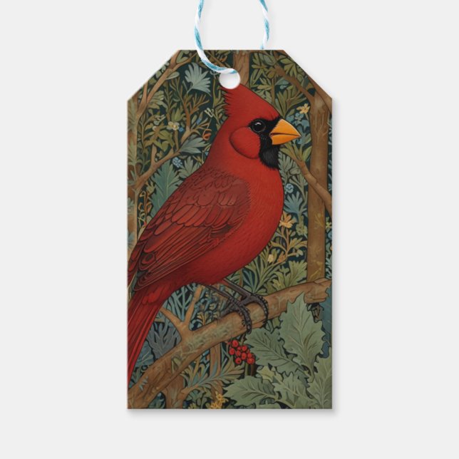 Eleganter Retro Kardinal Geschenkanhänger (Vorderseite)