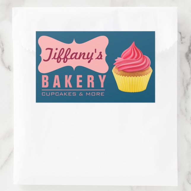 Eleganter Retro Niedlich Cake Shop Pink Cupcake Bä Rechteckiger Aufkleber (Tasche)