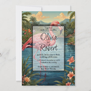 Eleganter retro rosa Flamingo tropischer Boho-Gart Einladung