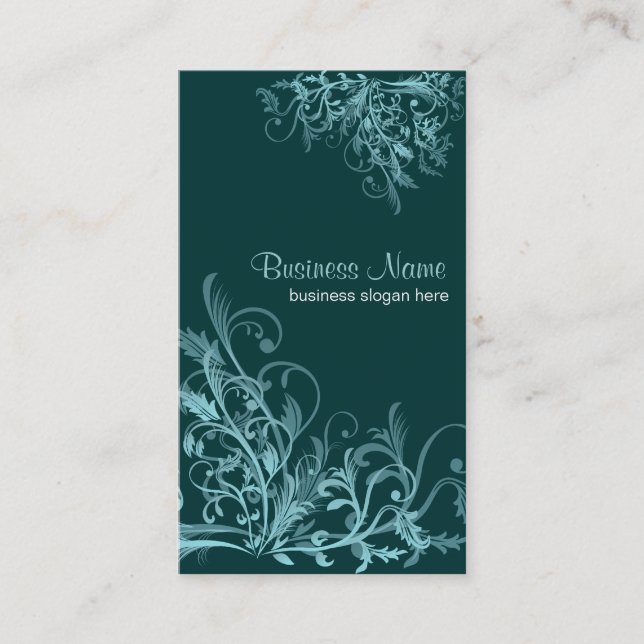 Eleganter Retro Türkis-Blumen-Wirbel 4 Visitenkarte (Vorderseite)