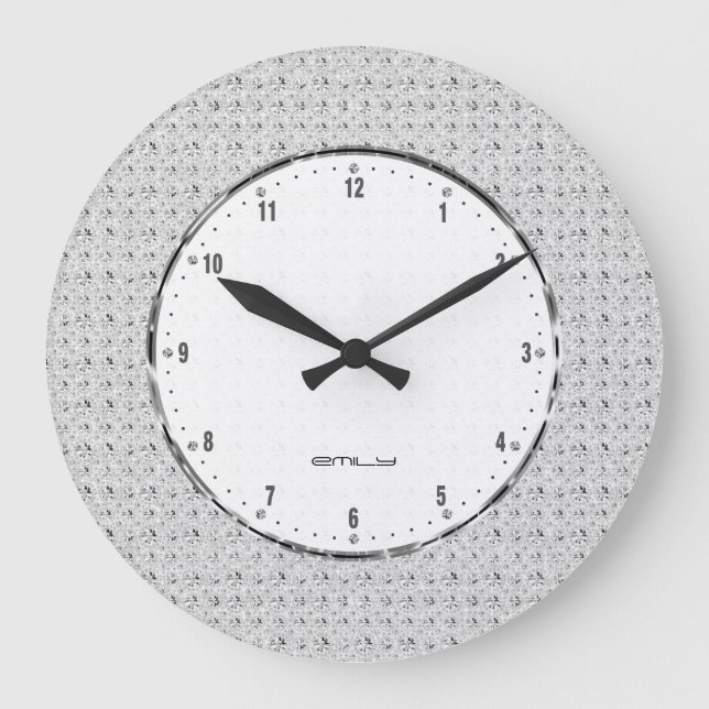 Eleganter Retro Weißer Glitzer und Glitzern 2 Große Wanduhr (Vorderseite)