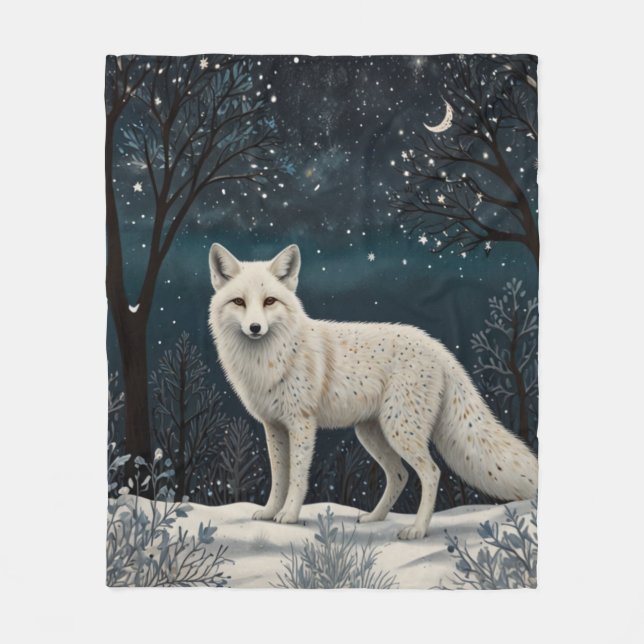 Eleganter retro weißer Winterfuchs Fleecedecke (Vorderseite)