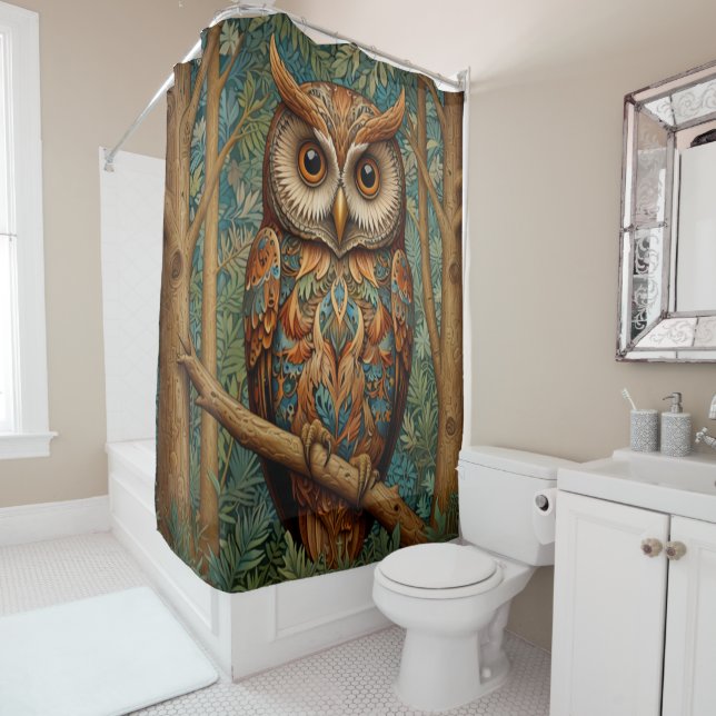 Eleganter Retrouschus boho bohemianischer Wald grü Duschvorhang (Beispiel)