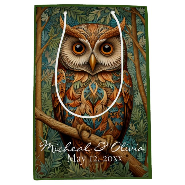 Eleganter Retrouschus boho bohemianischer Wald grü Mittlere Geschenktüte (Vorderseite)