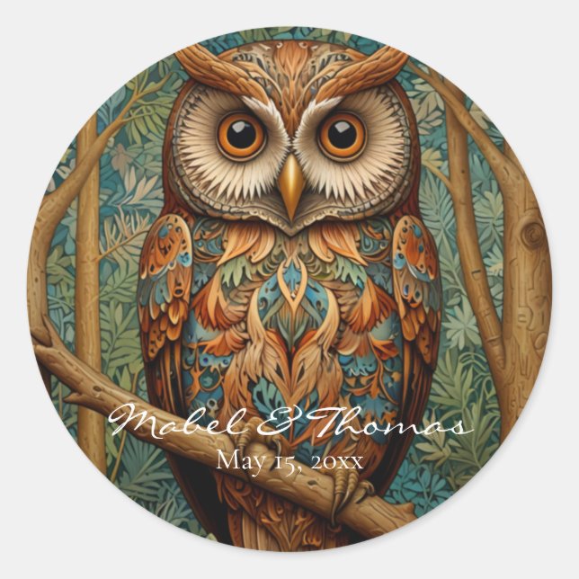 Eleganter Retrouschus boho bohemianischer Wald grü Runder Aufkleber (Vorderseite)