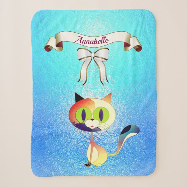 Eleganter Ribbon-Cartoon Cat Name Personalize Sherpadecke (Vorderseite)