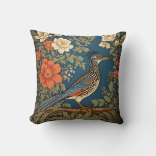Eleganter Roadrunner Bird William Morris Inspirier Kissen