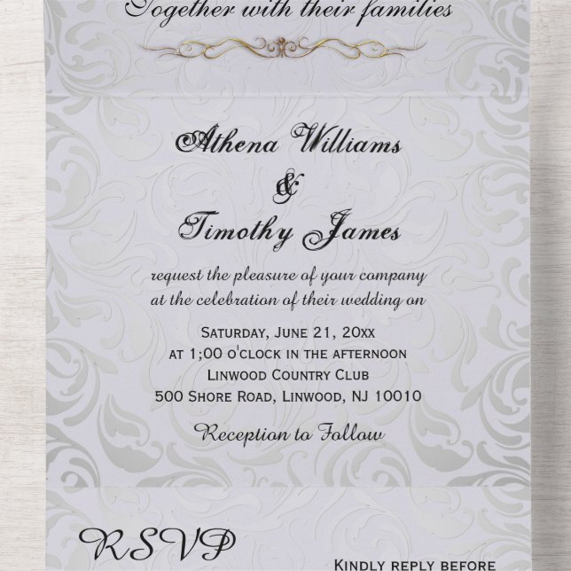 Eleganter Rokoko Era Silver Wedding Einladung (Innen Oben)